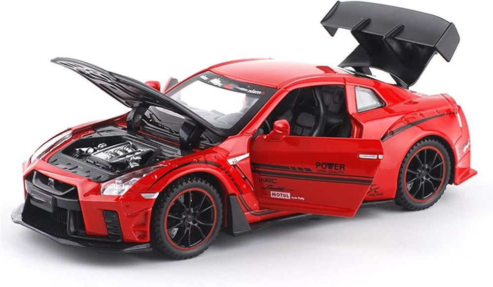 1:32 Diecast Metal Nissan GTR R35 Alloy Pull Back Light Sound Toy Car Die Cast-image-10