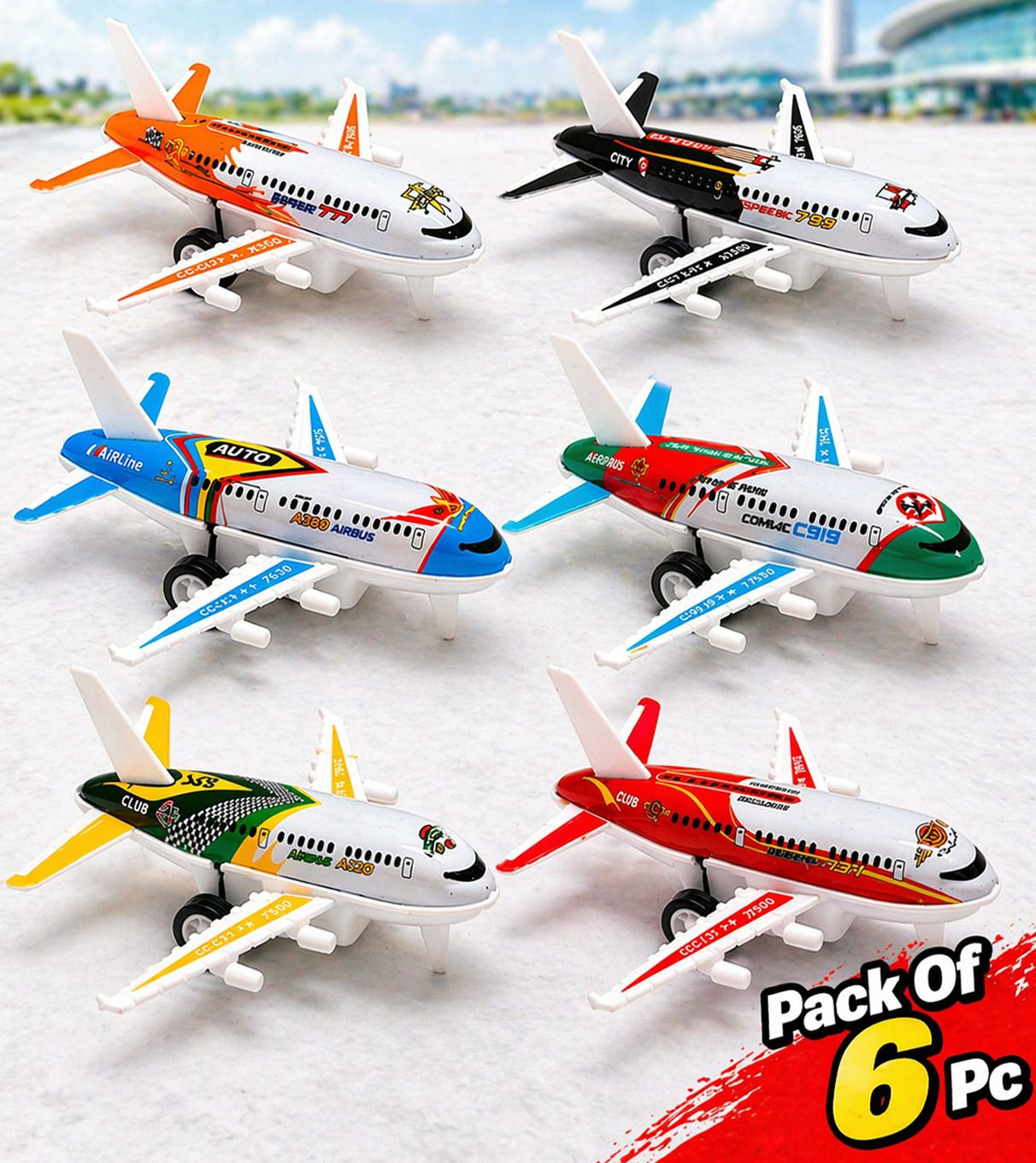 stellar Kids Toy Airplane Set Pack of 6 | Mini Aircraft Toys for Boys Age 3+-picture-37