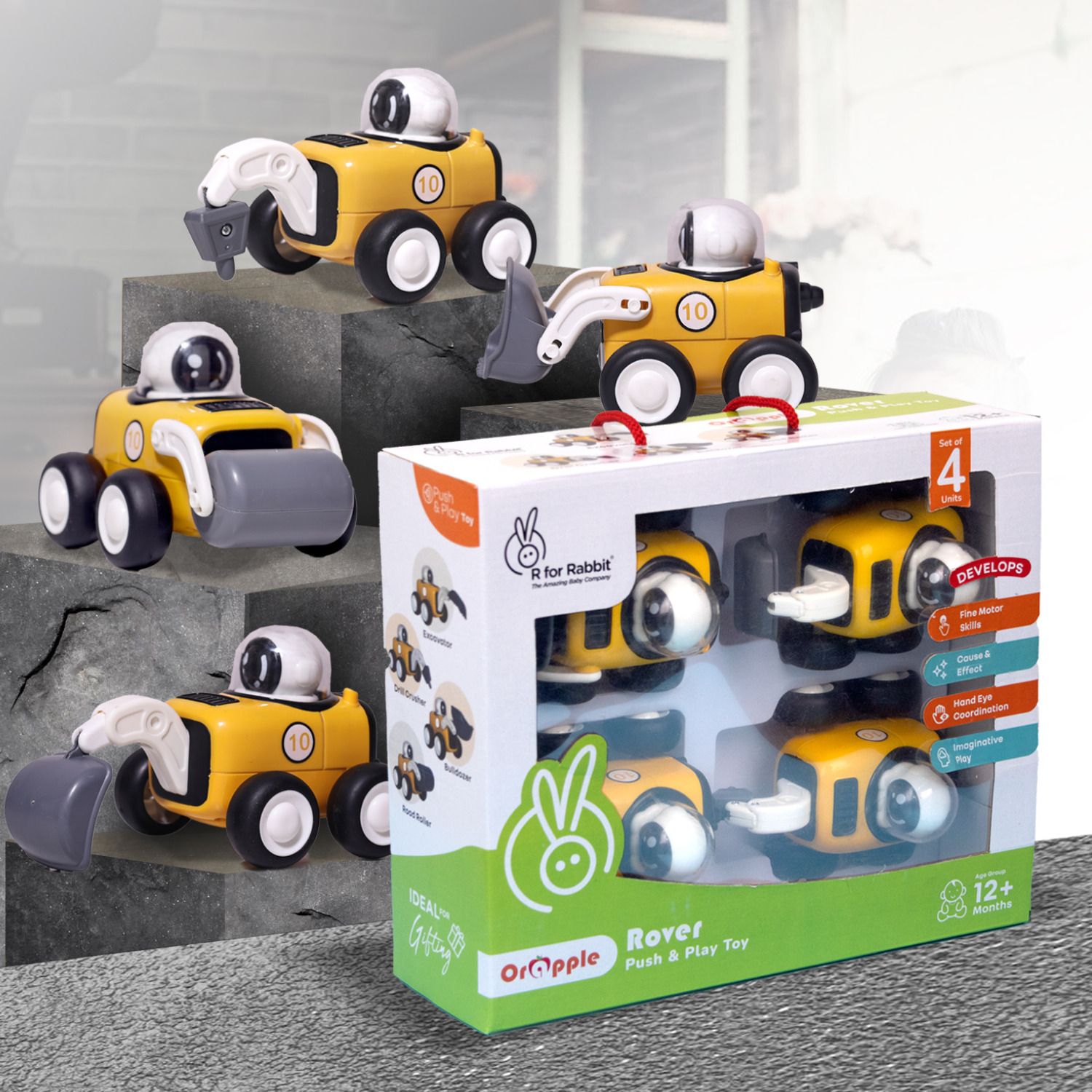 r for rabbit Orapple Rover Push Toy for Kids | Set of 4 Construction vehicle Injury-Free Edge-picture-40