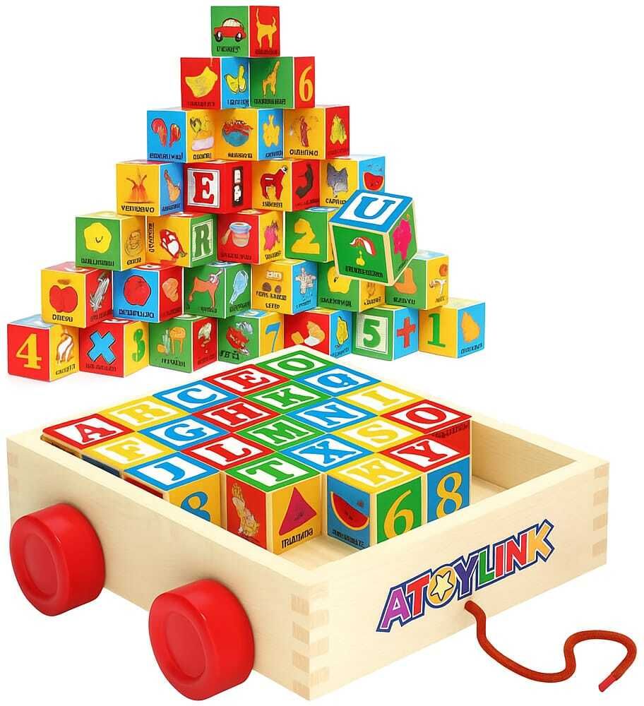 kidzoie Wooden Alphabet & Number Block Set with Pull Cart Educational Toy for Kids-picture-31