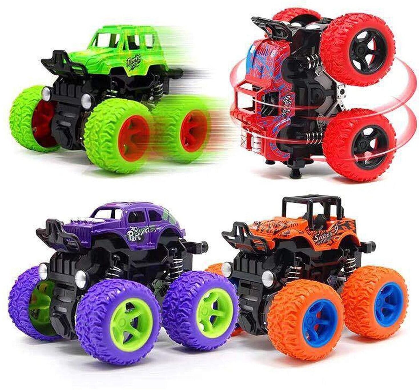 360 Rotating Unbreakable Toys 4Wd Mini Monster Trucks Toys for Kids