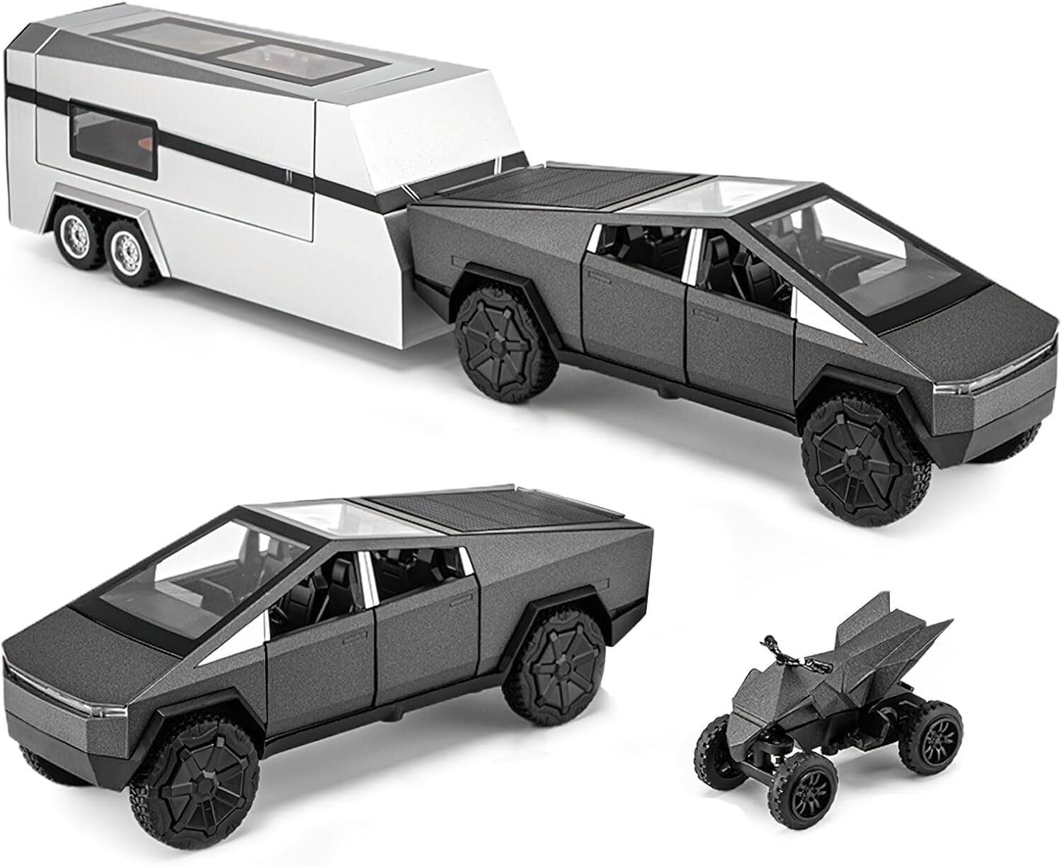 just craft 1:32 Tesla Cyber truck with Trailer, Sound & Light Pull Back Toys-picture-18