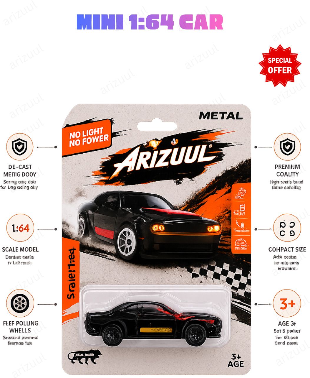 arizuul Dodge Challenger SRT Hellcat Collectible Alloy Toy Car Premium Edition-picture-4
