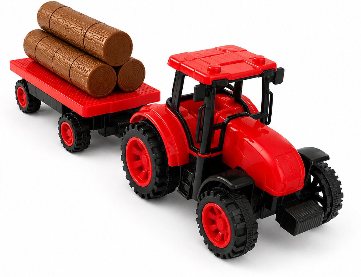 Kids Toy Tractor with Log Loader Trolley | Red & Black Farm Vehicle Toy-image-33