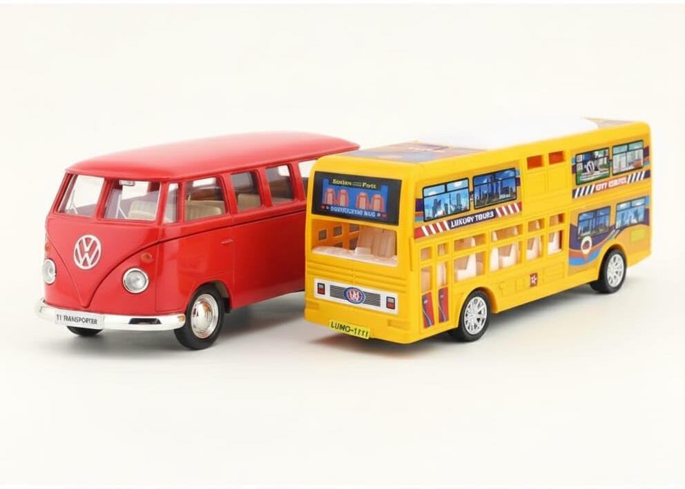liztora Pack of 2 Pull Along Scholl Bus & Vintage-picture-25