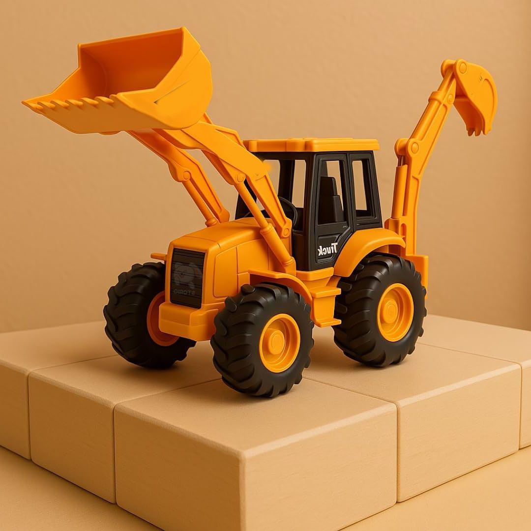 plus shine Big Rubber Wheels 2-in-1 Friction Powered Bulldozer Truck JCB Excavator Toys-picture-13