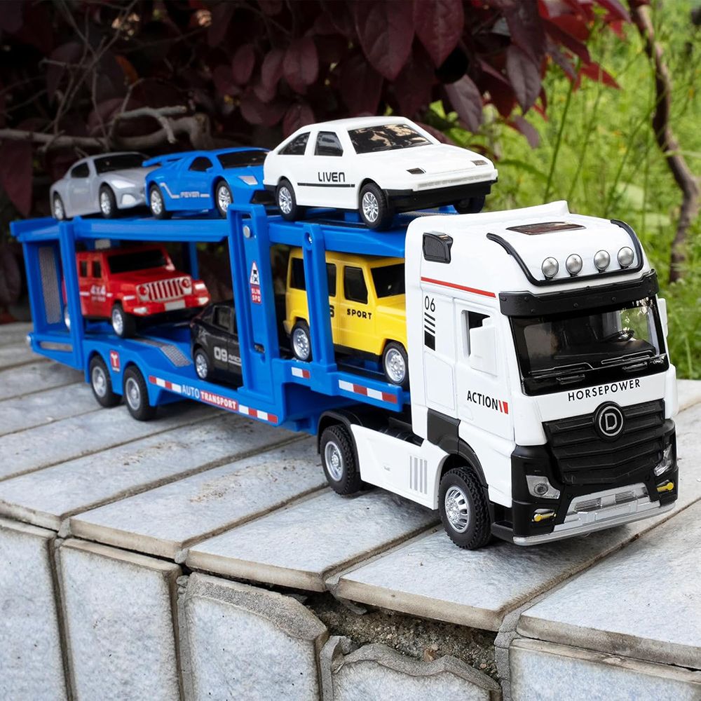 Trailer Truck Car Truck Toy Carrier Transporter with Sounds Lights Pull Back-image-41
