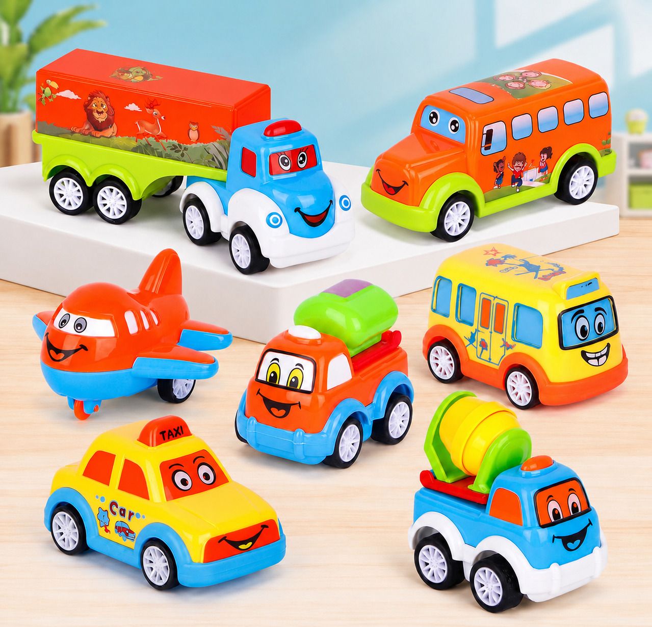 jericos Pack of 7 Pull Back Vehicle Toy Set for Kids | Unbreakable Friction Cars-picture-43