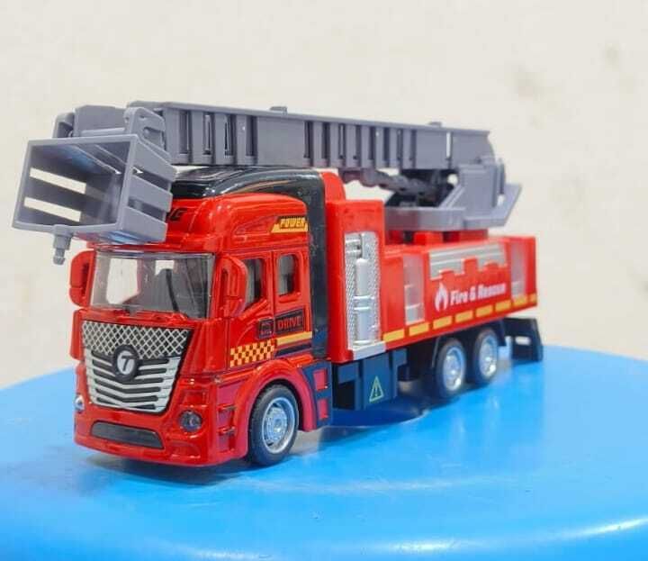 happy chappie Die-Cast Metal Fire Rescue Truck Toy Pull Back Action & Extendable Ladder Toy-picture-12