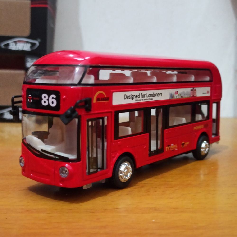 Double Decker Bus Alloy Metal Diecast London Long Bus Light & Music Open Door-image-17