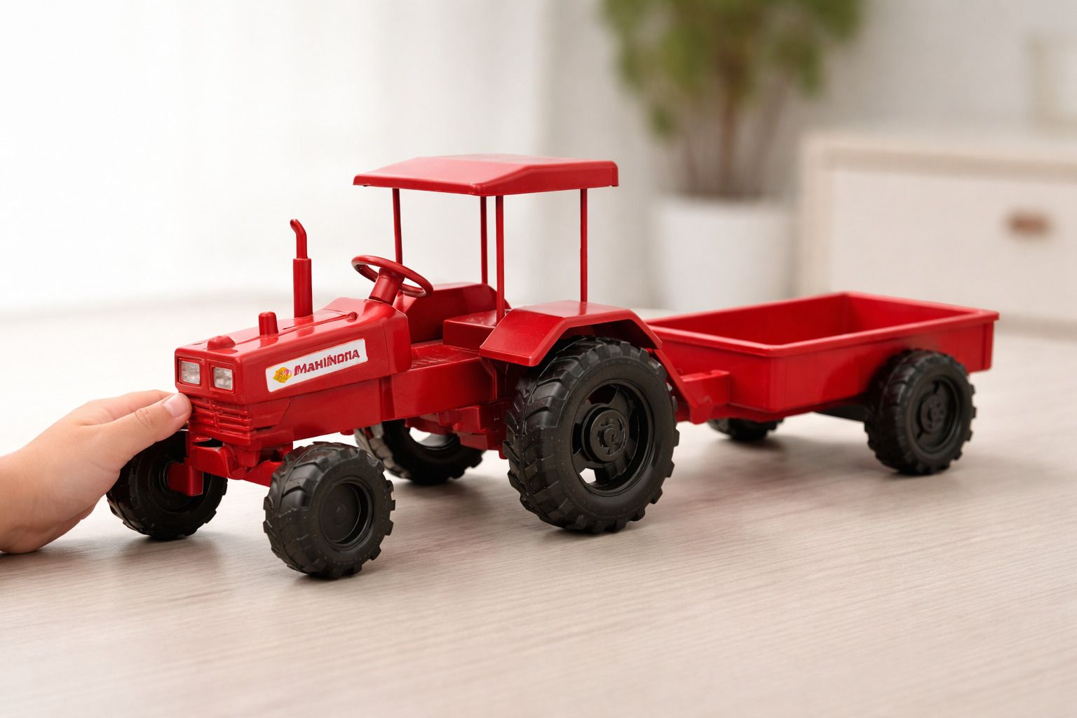 craftedroots Red Farm King Tractor Toy with Trailer-picture-47
