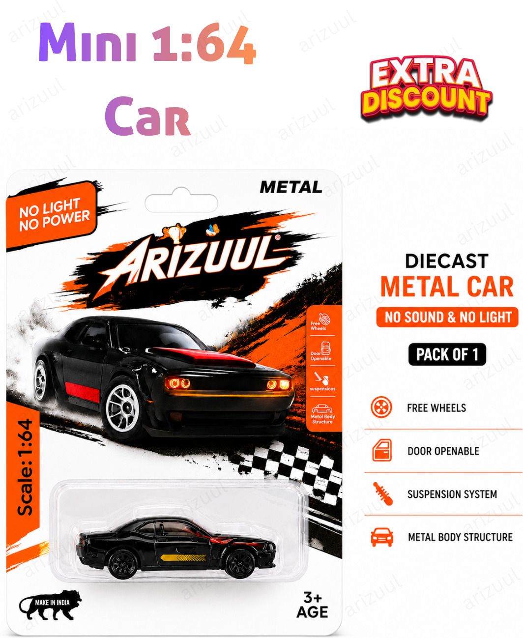 arizuul Dodge Challenger SRT Hellcat 1:64 Mini Metal Racing Car Diecast Toy for Kids-picture-4