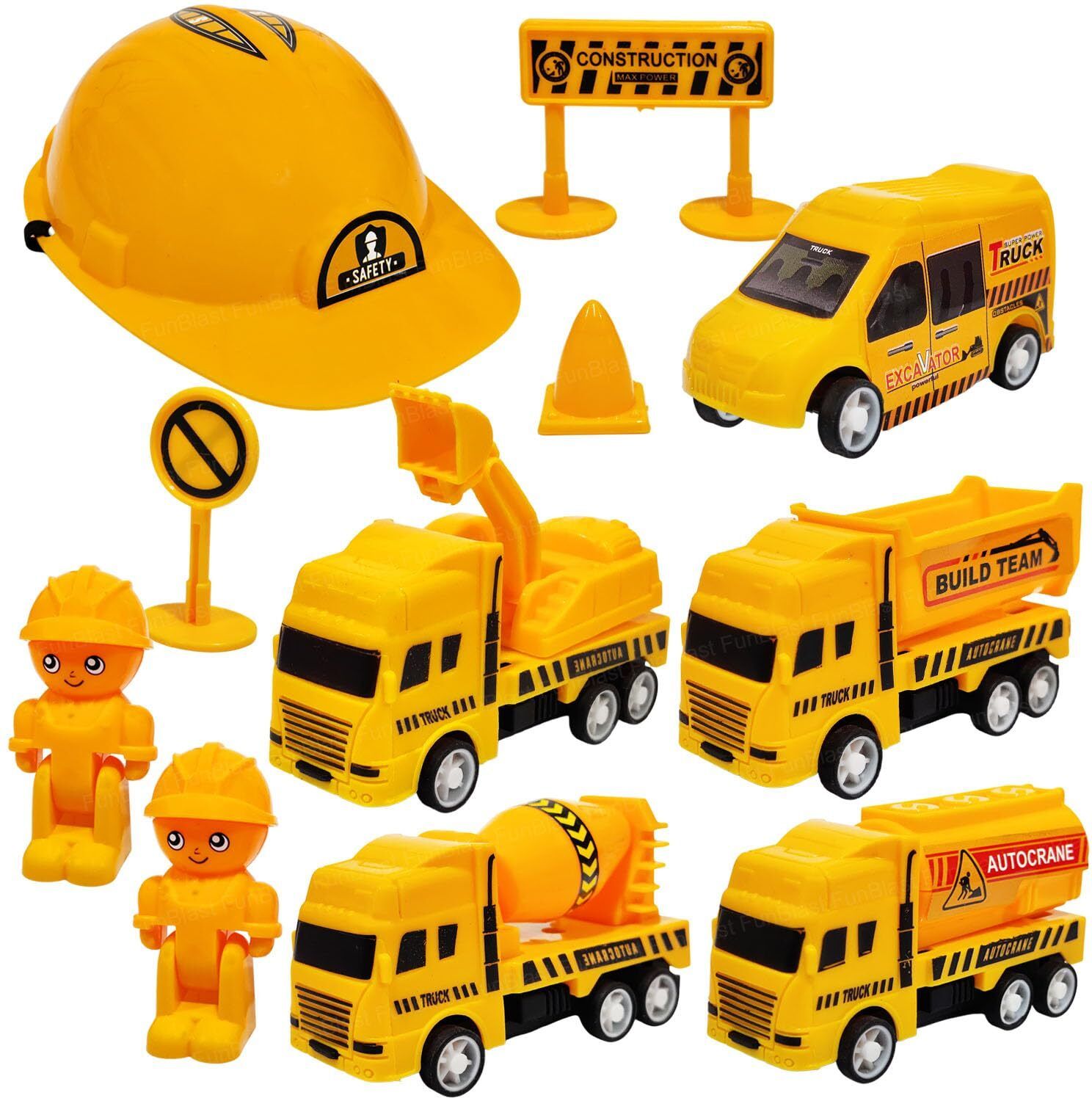funblast Mini Pull Back Truck Set, Play Figure & Safety Helmet, Pretend Play Toy for Kids-picture-27