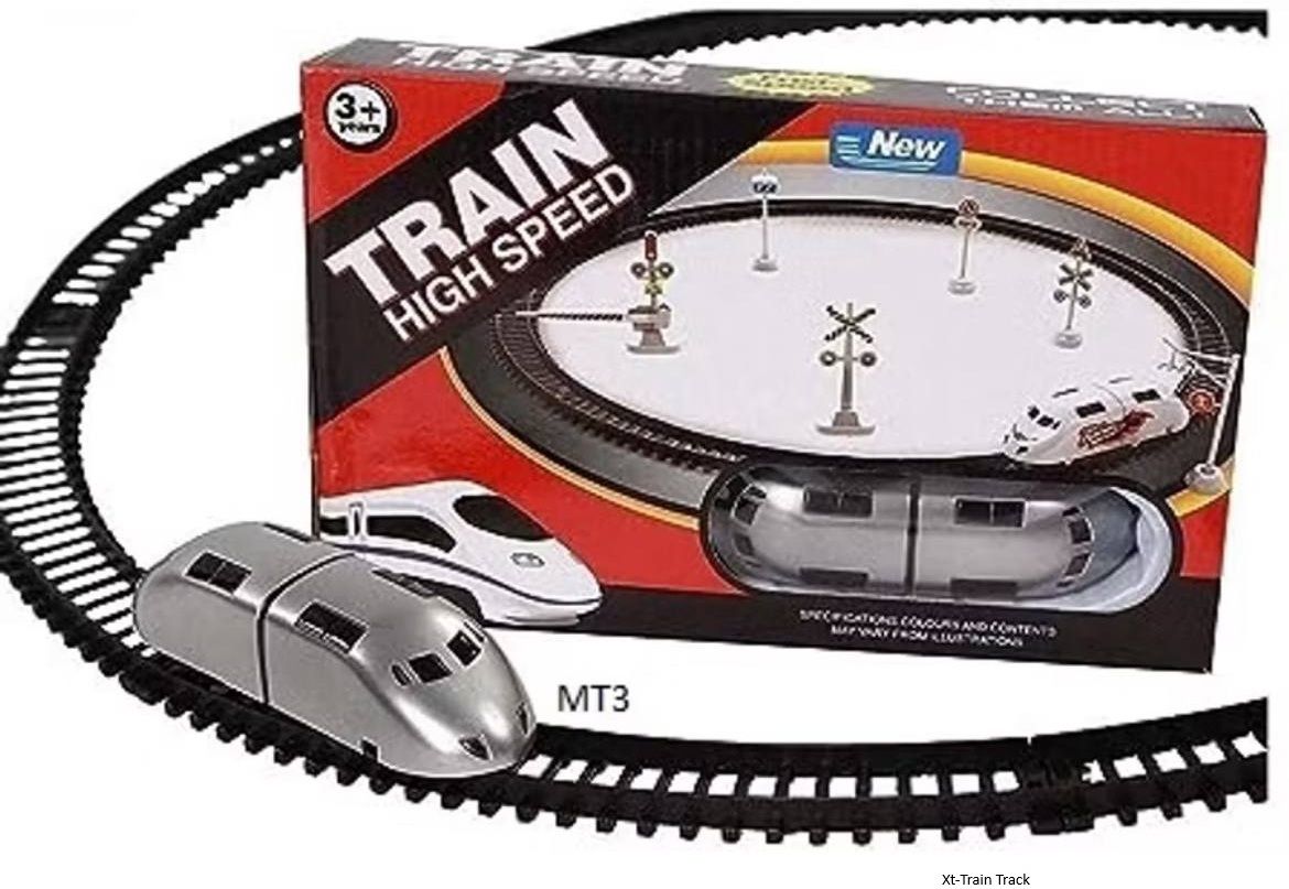 Train Track Play Set with Railway Crossing Signs and Circular Track-image-9