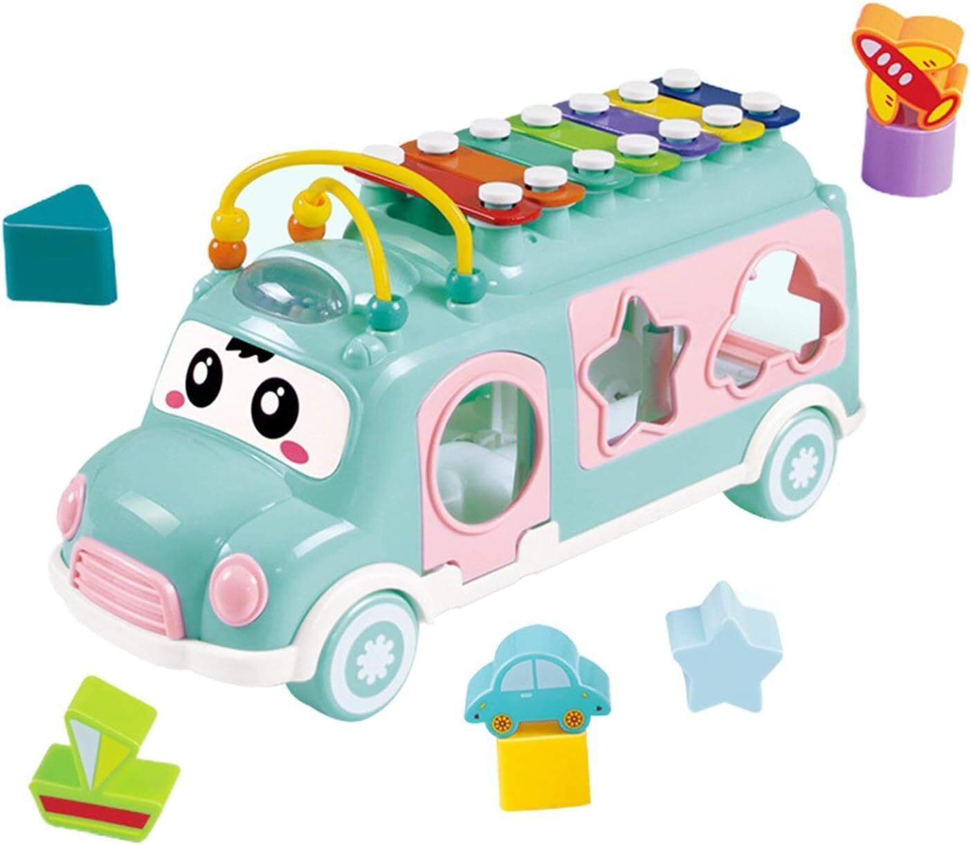 sotnof Xylophone Toy Musical School Bus 3 in 1 Push Pull & Shape Sorter Educational Toy-picture-19