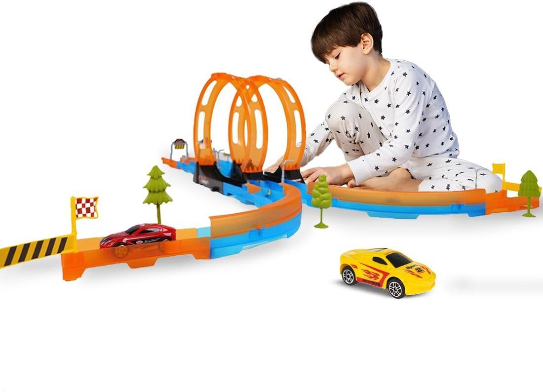 29 Pieces Multiplayer Track Set Loop Diecast Car Racing Adventure Pull Back Toy-image-36
