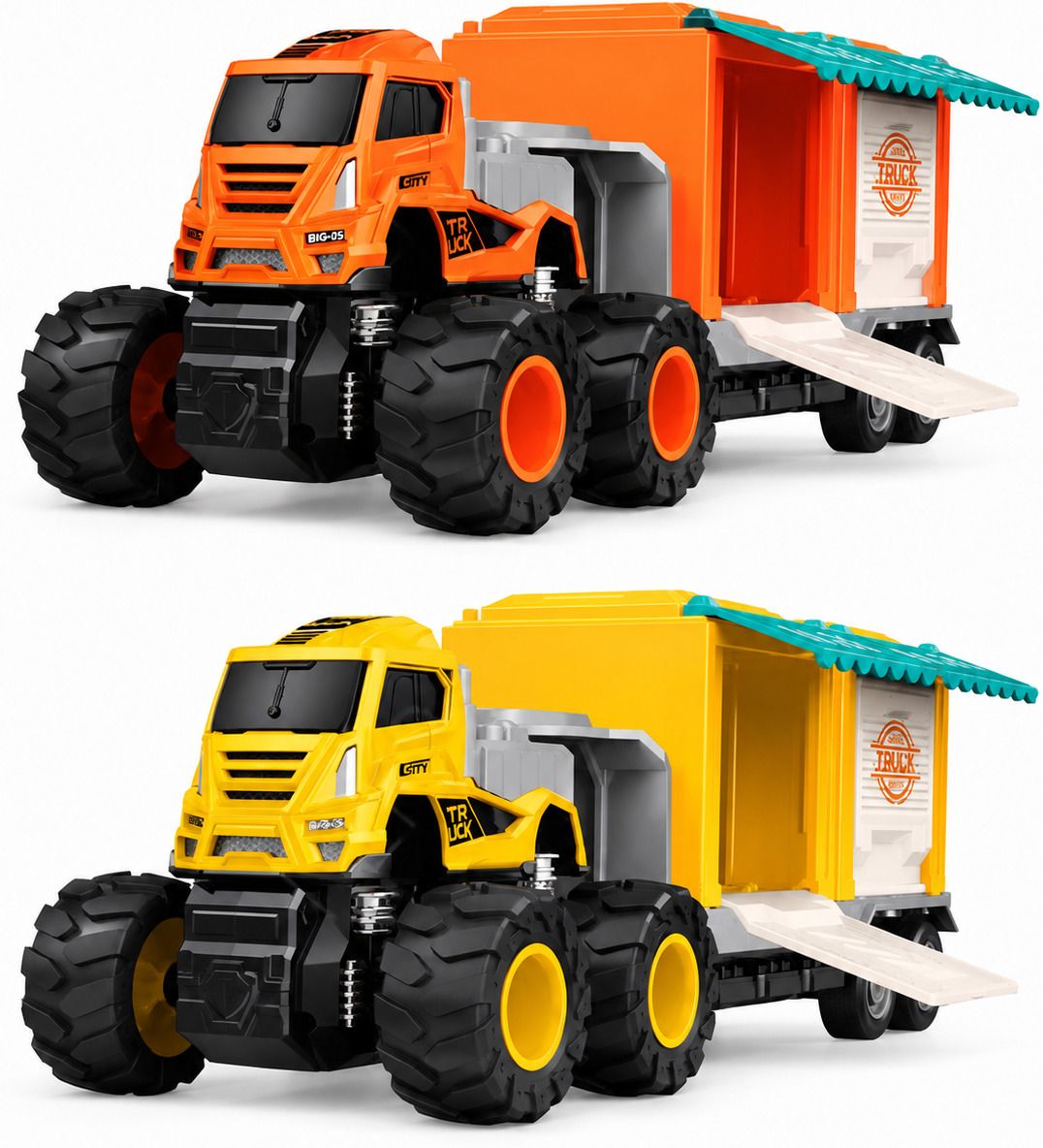 Friction Powered Ice Cream Transport Truck with Die Cast Cars for Kids Toy-image-23