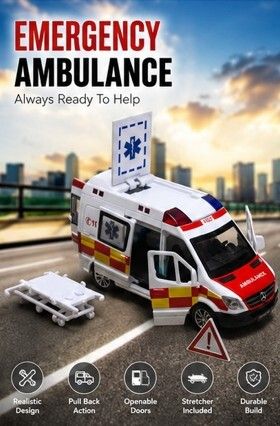Pull back Die cast Ambulance with light, sound, opening doors-image-22