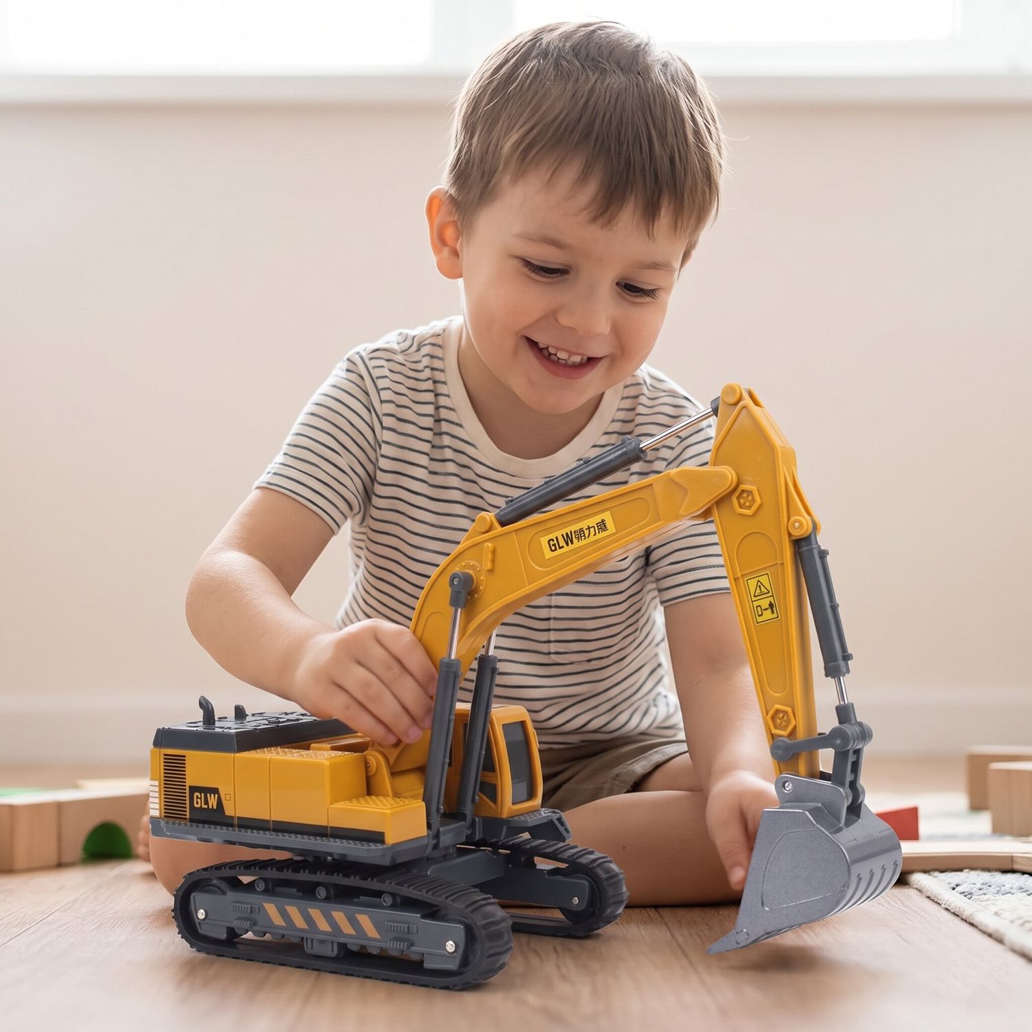 dezicon Bulldozer Toy Excavator Construction Long Crane Model Toy for 3 Years-picture-1
