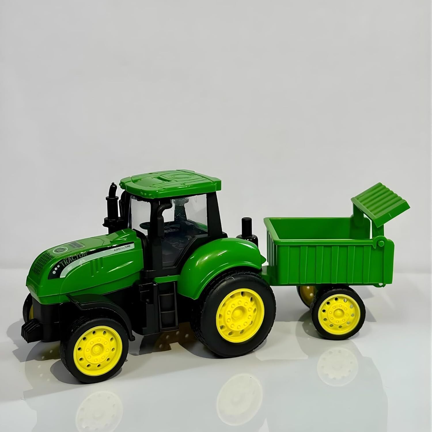 Friction Powered Farm Tractor with Trolley for Kids | Push & Go Green Tractor-image-24