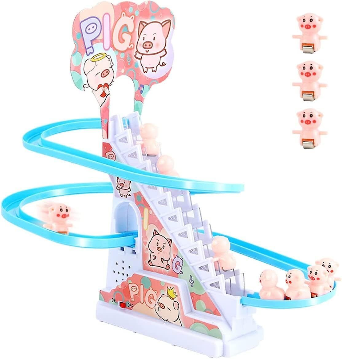 Pig Plastic Climb Stair Electric Music Railway Slide Multi-Track Toy Set-image-43