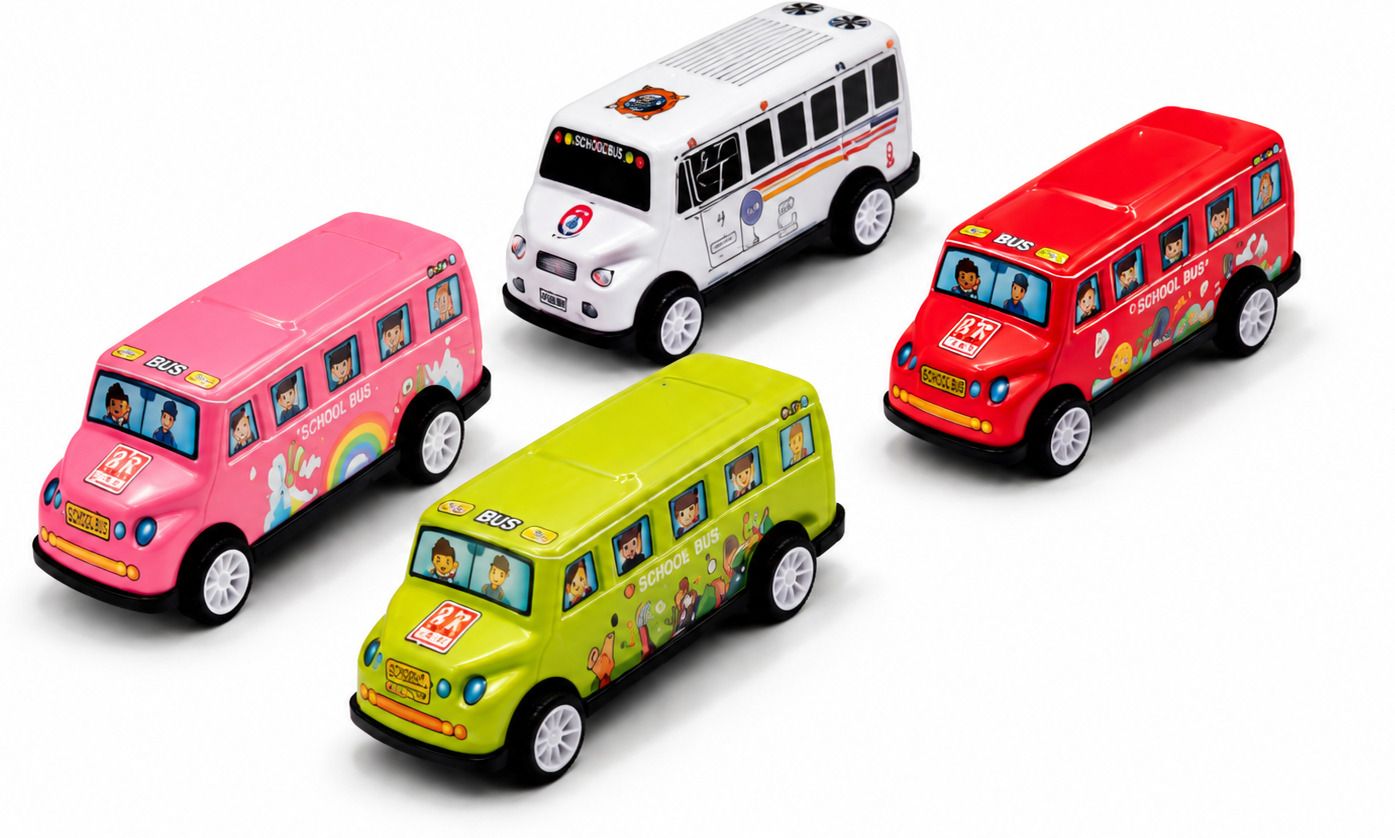 fun ten Premium Die-Cast 4 PCS Bus Toy Combo for Kids Metal Body Pull Back Mini Vans-picture-25