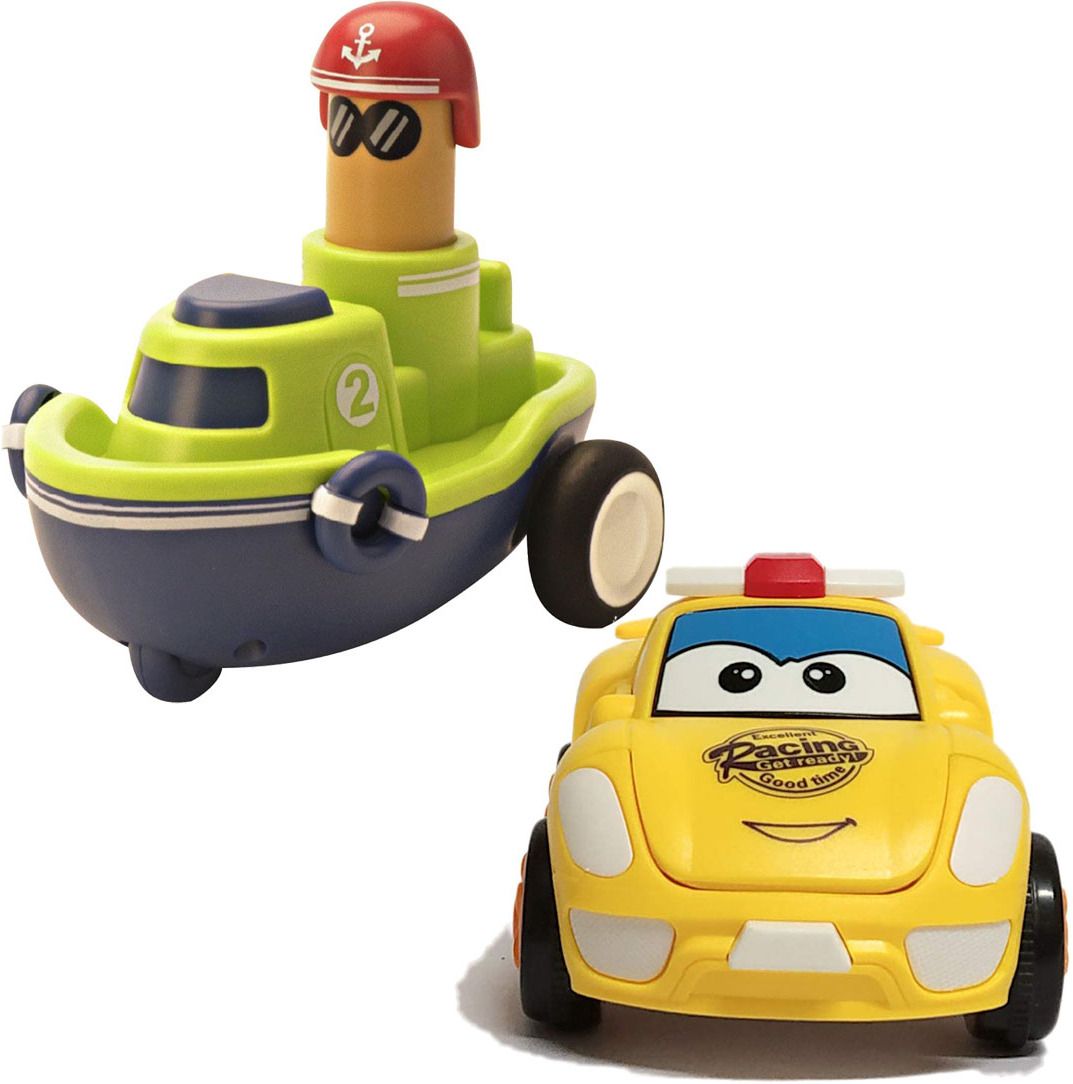 Unbreakable Friction Powered Diecast Robot Car & Push and Go Boat Toy Set-image-42