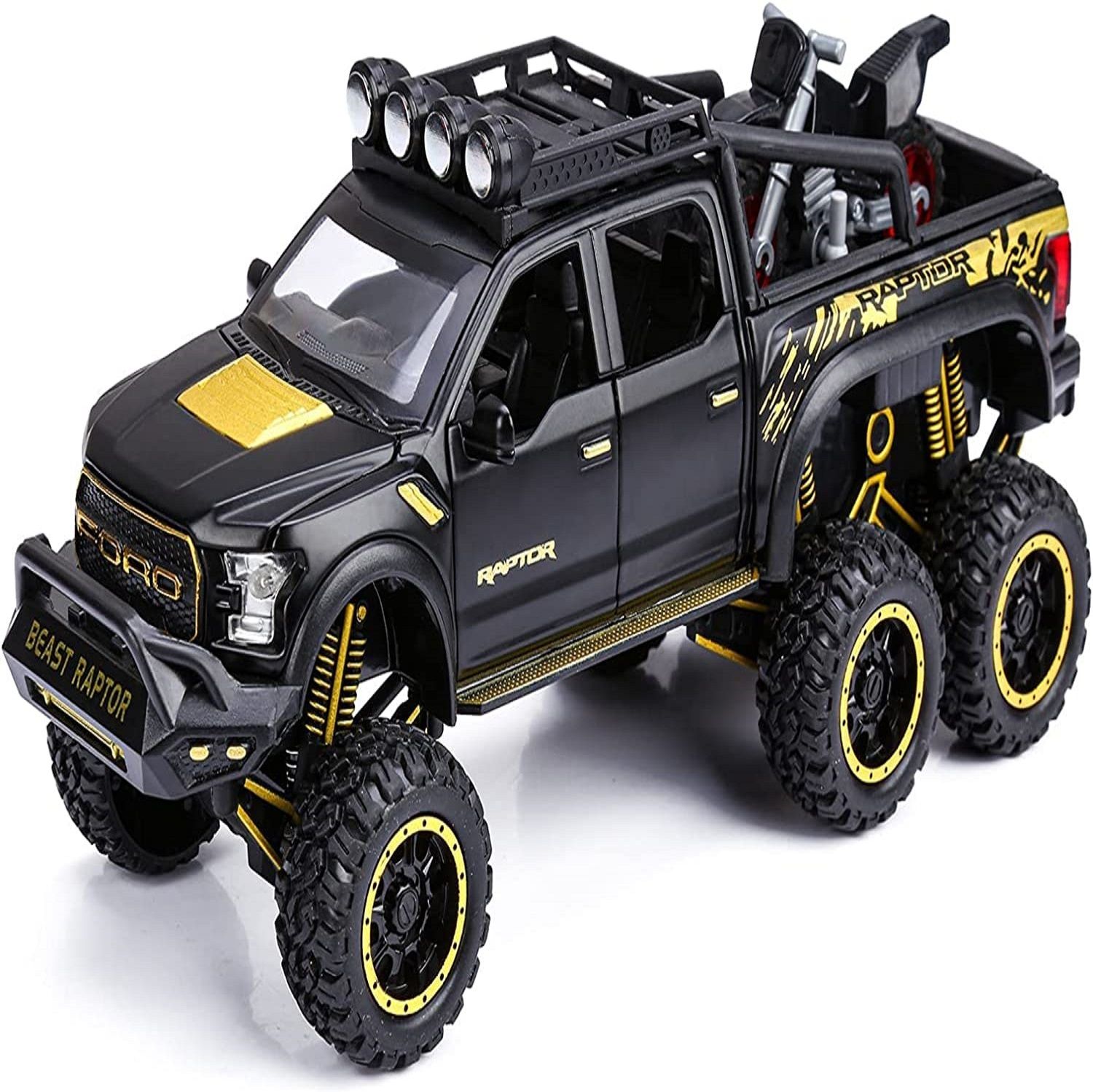 1:28 Scale Die-Cast Beast Raptor Bike Openable Doors Music Lights Pull Back-image-30