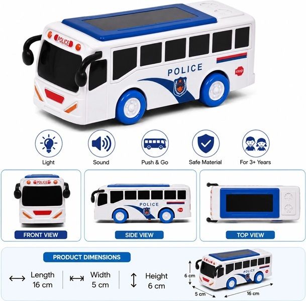 Kids Police Bus Toy Light & Sound Push and Go Friction Powered Transport Vehicle-image-45