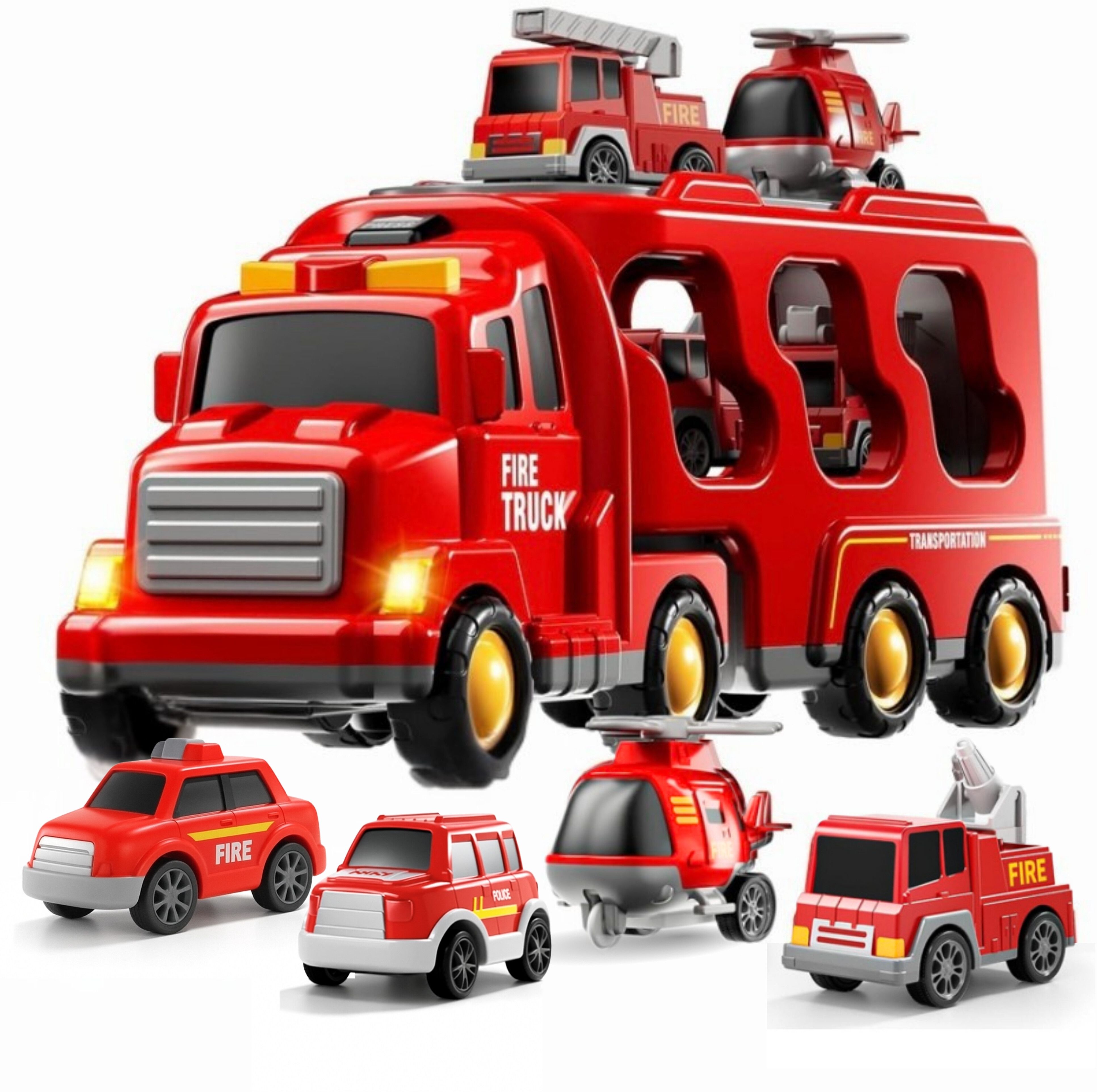 5-in-1 Friction Powered Fire Vehicle Playset | Music & Lights | Gift for Age 3+