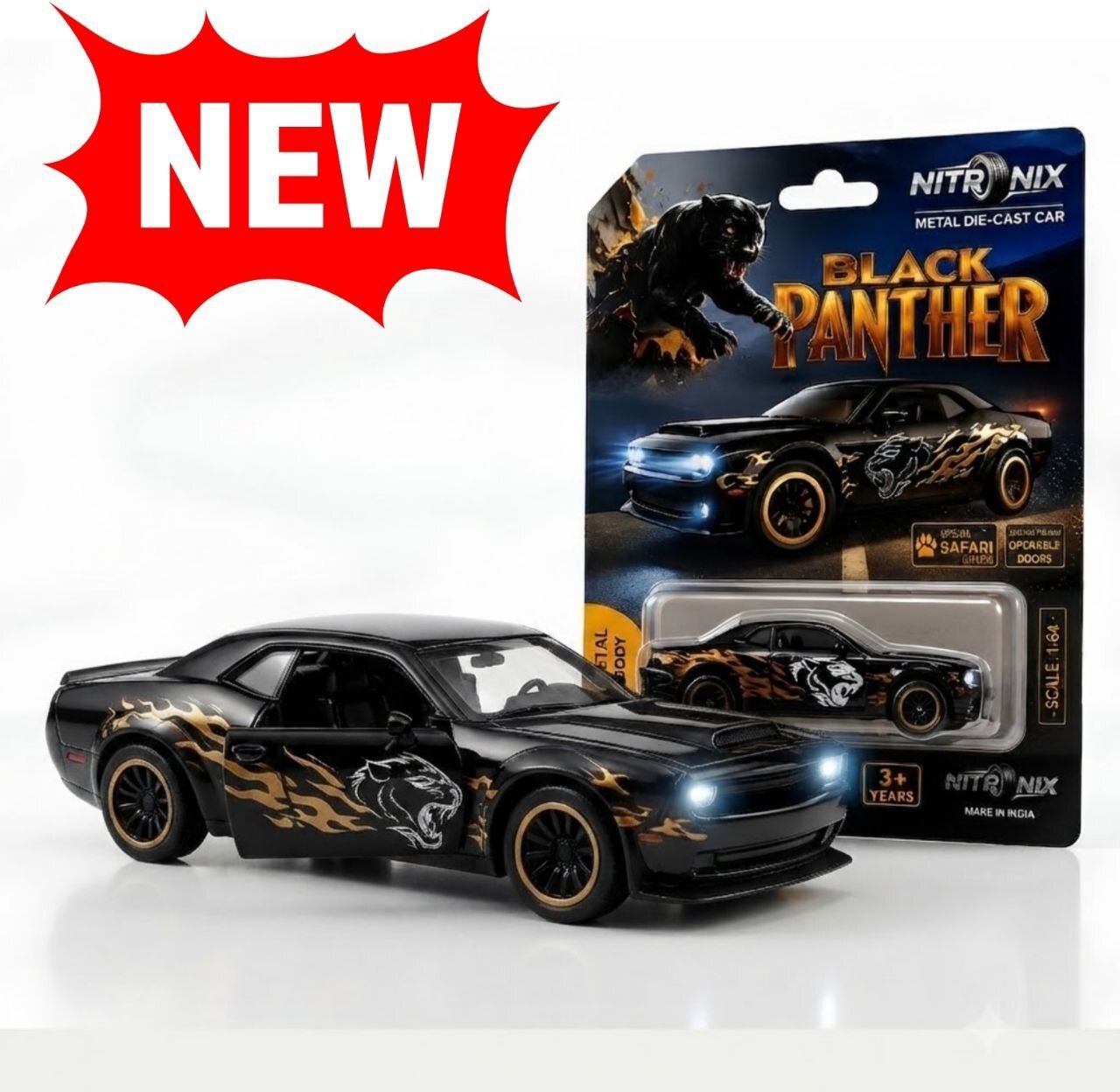 kikilala Die Cast Premium Toy Vehicle 1:64 Black Panther Dodge Challenger Car Collection-picture-23