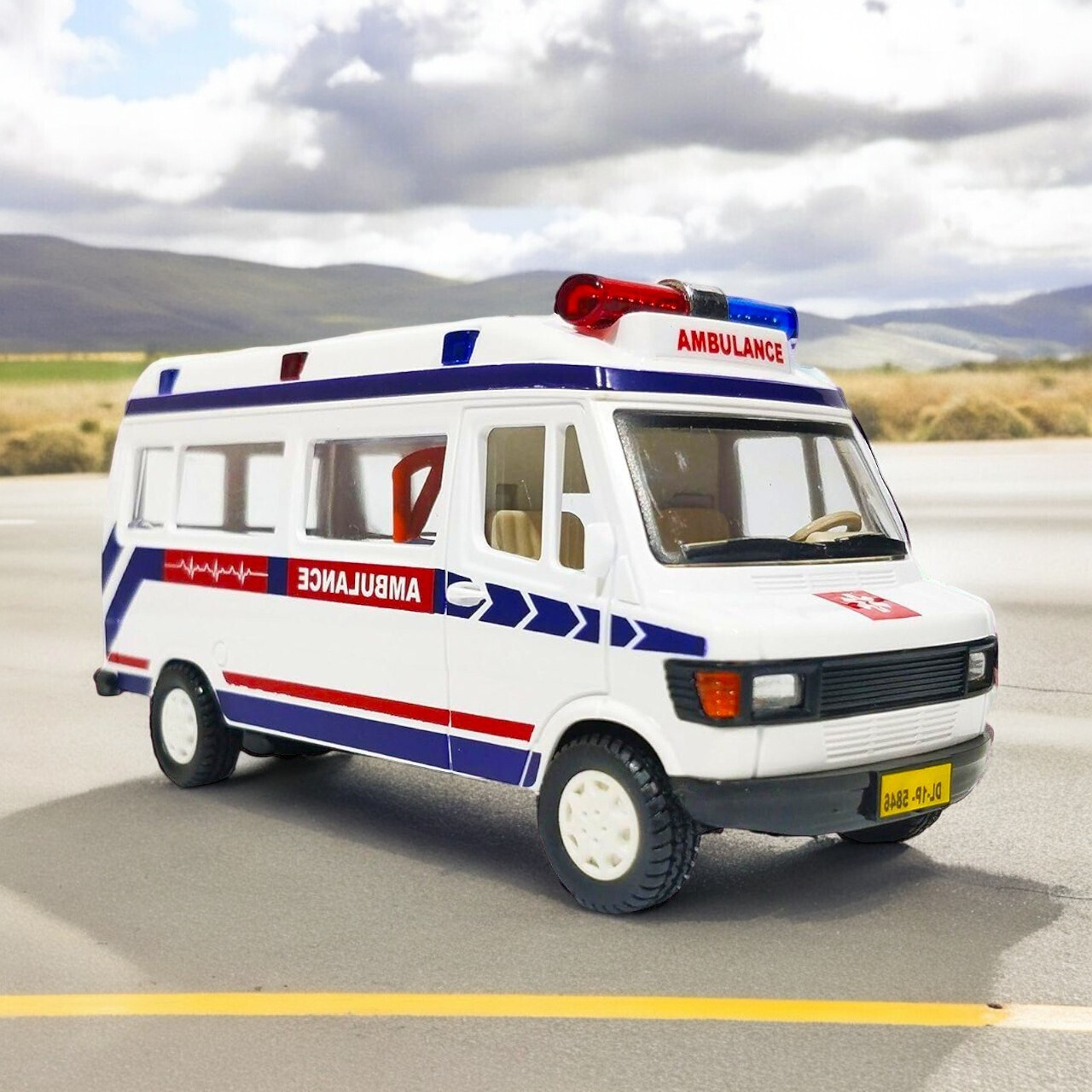 sabirat Ambulance Car Toy, Pull Back, Openable Tail Gate Stretcher Saline & Stand image 1