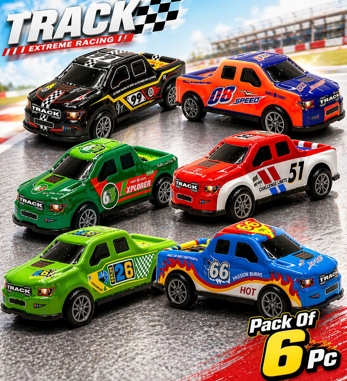 Kids Toy Car Set of 6 | Racing Pickup Trucks | Gift Toys for Boys-image-9