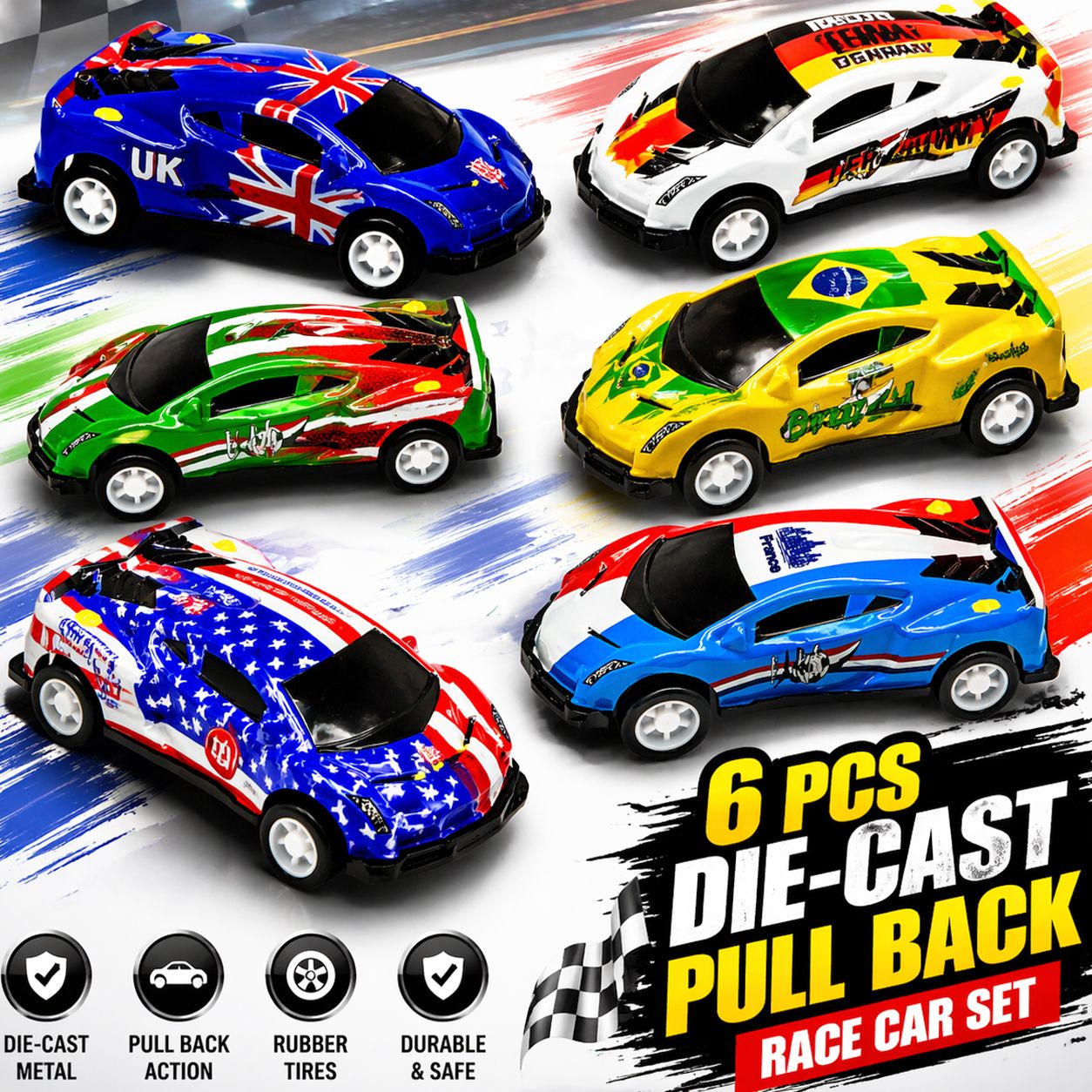 International Speed Racers 6-Piece Die-Cast Pull Back Mini Car Collection Set-image-23