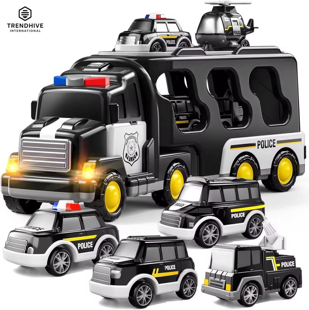 trendhiveinternational 5-in-1 Friction Powered Police Vehicle Playset Music & Lights Gift for Age 3+-picture-26