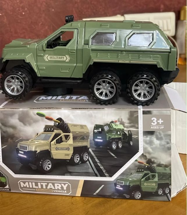 Military Armored Truck Toy with Flying Saucer Launcher-image-1