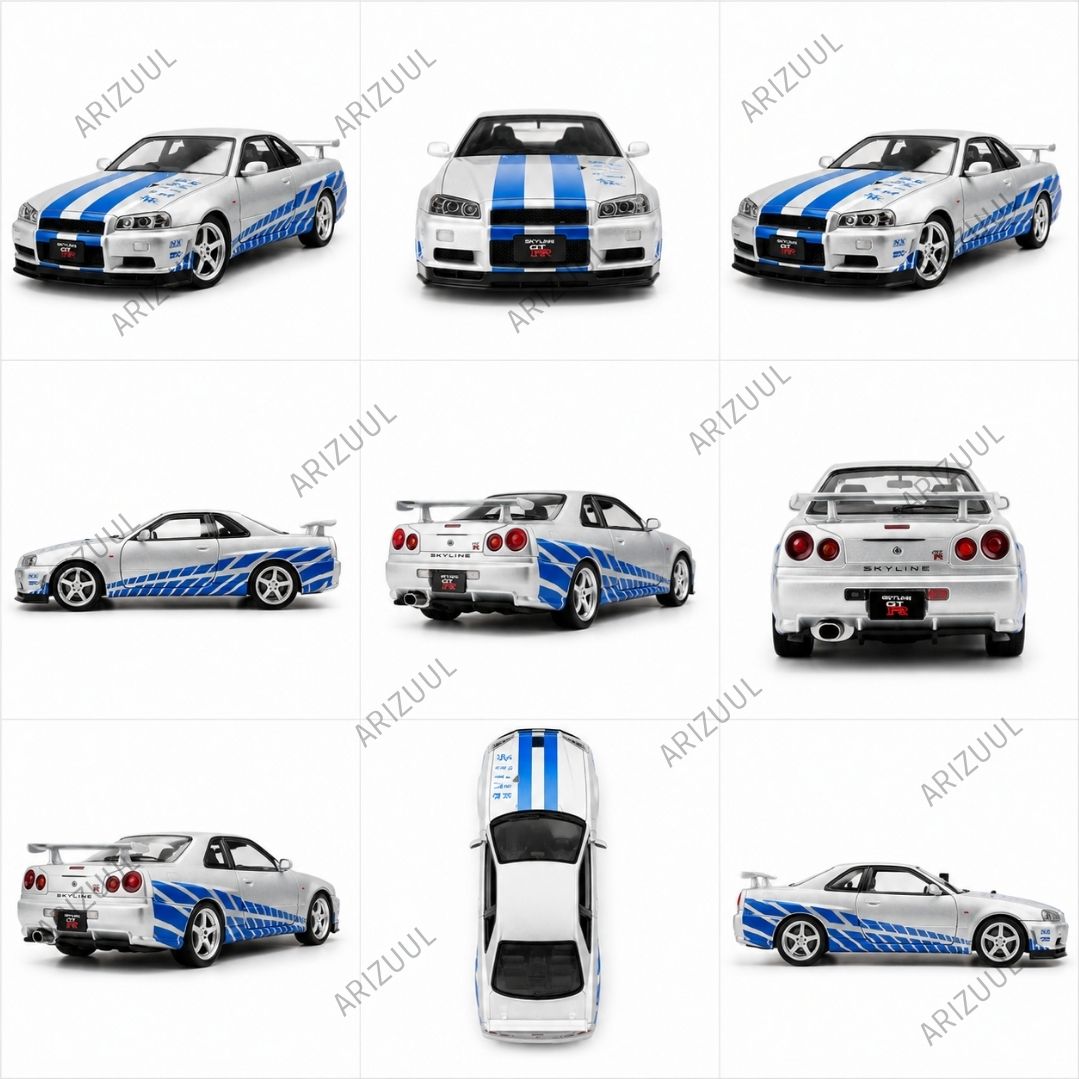 arizuul Nissan GTR R34 Car Toy Diecast Metal 1:64 Car Toy New Model-picture-37