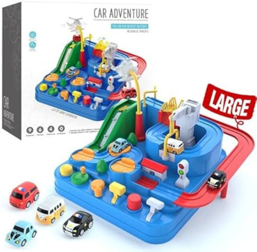 Car Adventure Toy | 2 Race Car Track Set | Large Car Rescue Adventure Toys