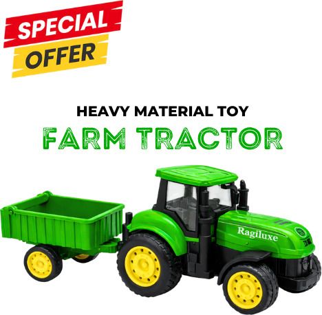 Green Tractor Toy with Trolley, Durable Farm Toy for Kids-image-42