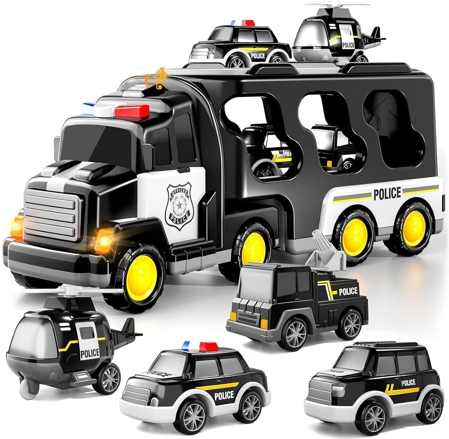 5-in-1 Friction-Powered Police Truck Toy Set with Music – Montessori-image-1