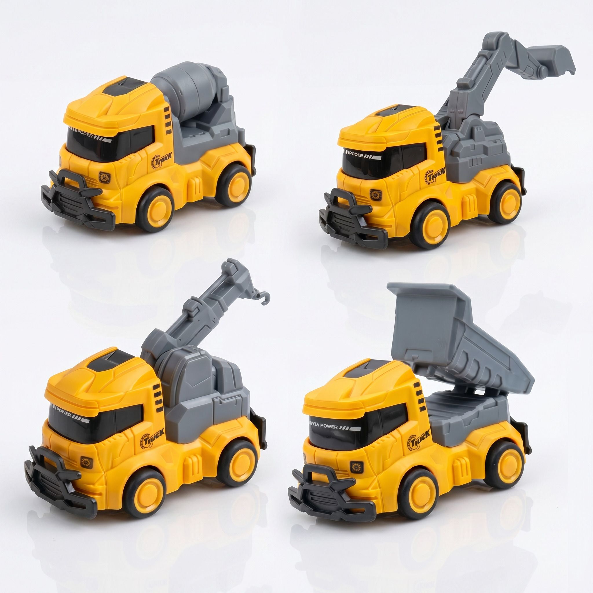 zazutoys Construction Truck Toy Set Excavator Dump Crane Cement Mixer 4pcs Kids 3+-picture-17