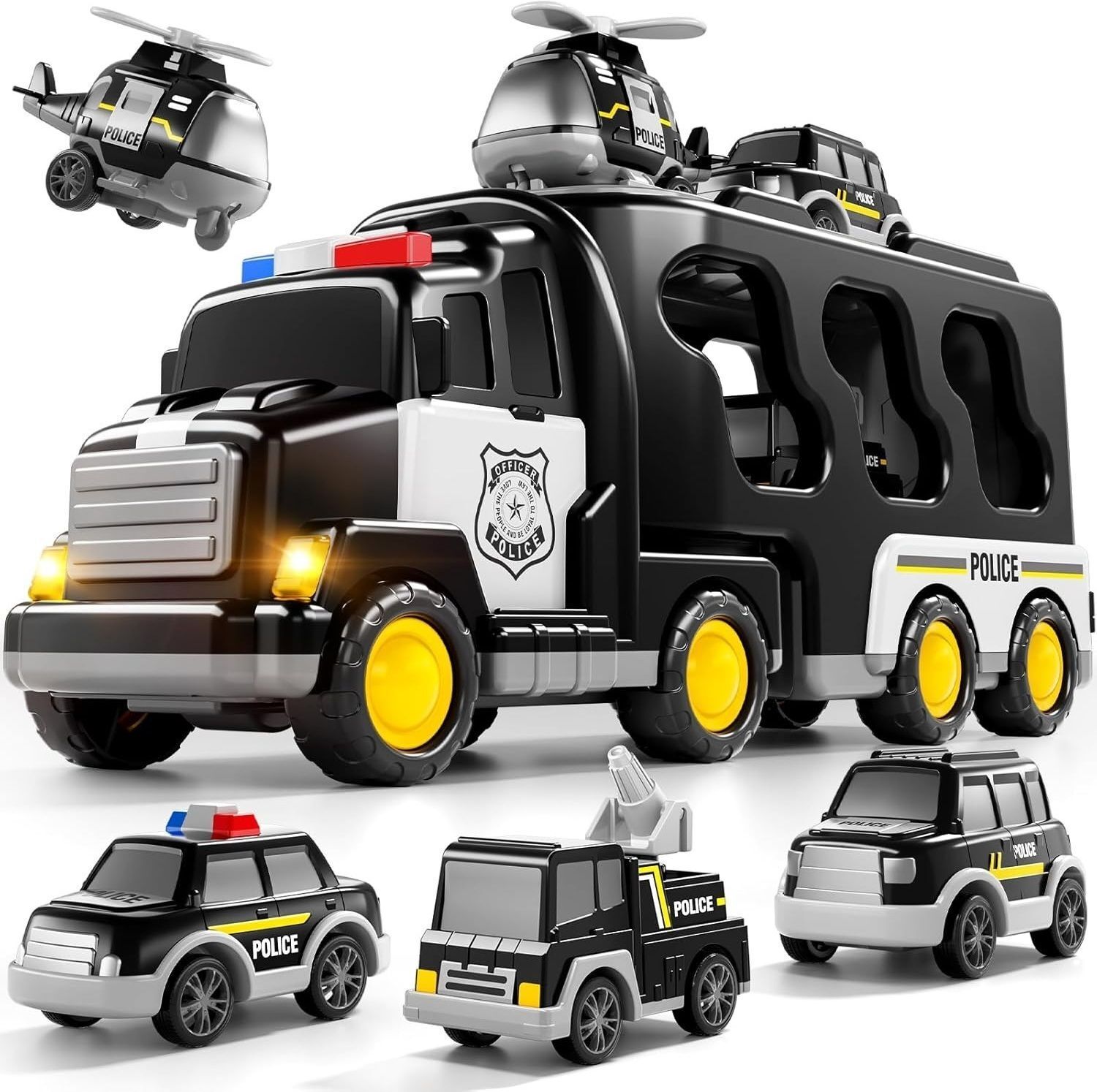 5 in 1 Police Truck Toys Police Rescue Vehicle Car Trucks Bus Helicopter for Kid-image-41