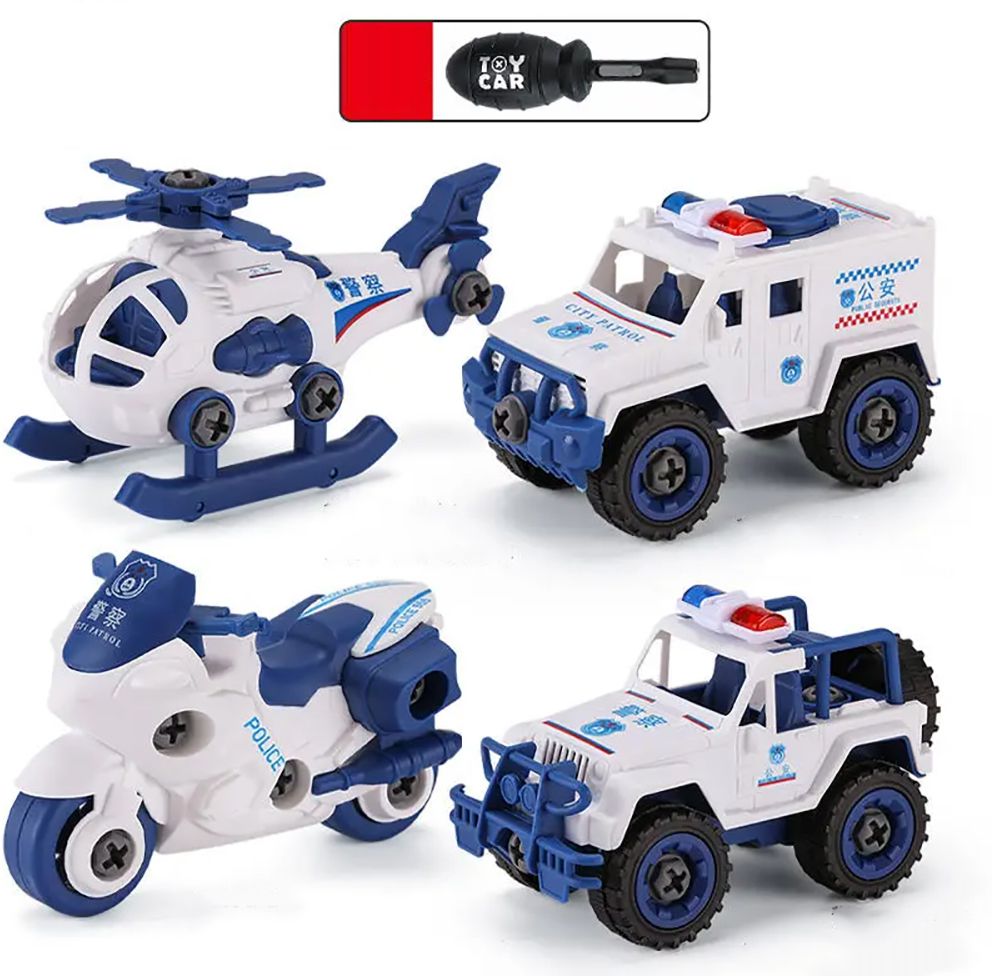 DIY Police Vehicle Set Toy Kids Assembling Helicopter Bike Jeep Security Van Toy-image-24