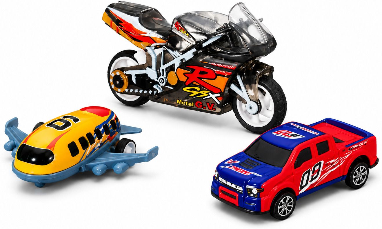 mairaag 3 in 1 Racing Toy Set with Mini Plane Bike Car Pull Back Toys Kids-picture-11