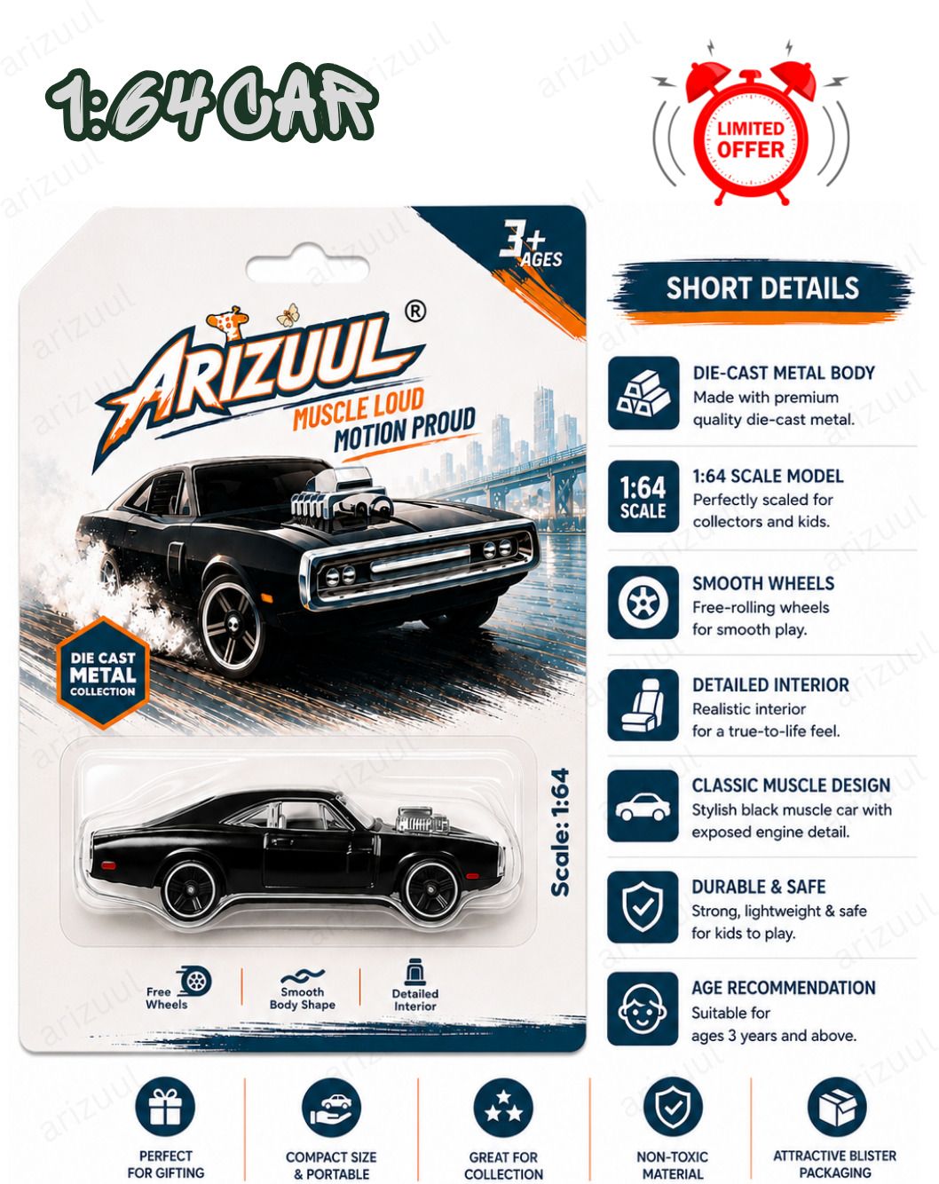 arizuul dodge challenger ff7 toy car alloy die cast muscle car premium display edition-picture-35