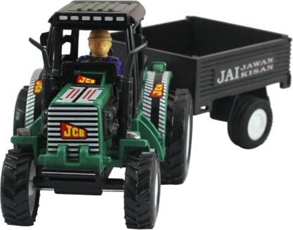 Tractor with Trolley | Pull Back |Opening Doors | Miniature Models | Green-image-6
