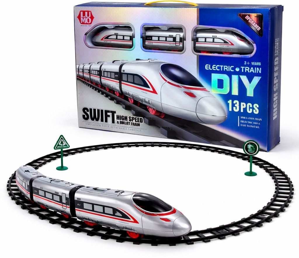 Electric Swift Toy Train & Track Set for Kids|Bullet Vehicle DIY 13 pieces