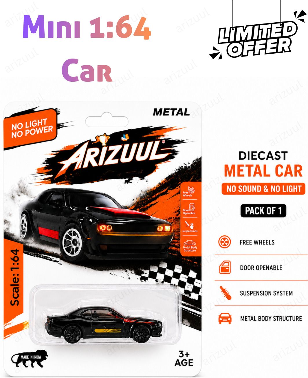 arizuul Dodge Challenger SRT Hellcat Mini Toy Vehicle Diecast Metal 1:64 Scale Car-picture-14