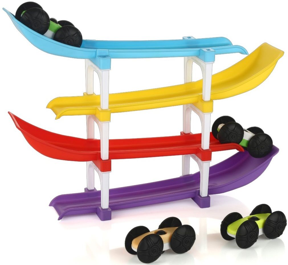 Racer Ramp Car Sliding Toy 4 ramps & 4 cars for Kids Unisex Rainbow Colour-image-46