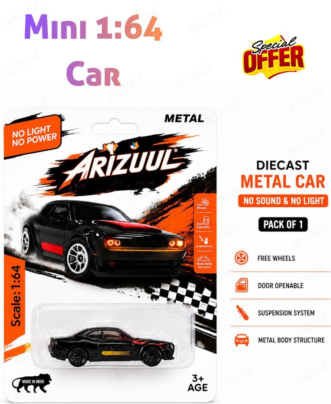arizuul Dodge Challenger Hellcat Diecast Mini Racing Car Toy 1:64 Scale Metal Vehicle-picture-20